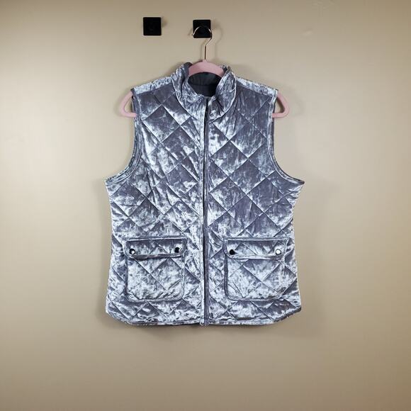 Foxcroft Lena Crushed Velvet Full Zip Vest in Slate Size M - Picture 1 of 10